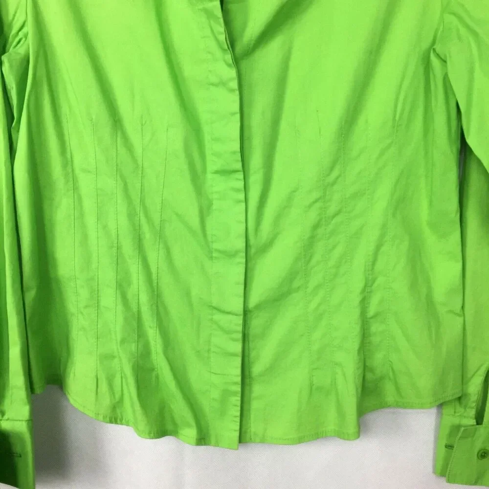 Krazy Larry Shirt Womens Sz S Lime Green‎ Cotton Stretch Button Up Golf Blouse